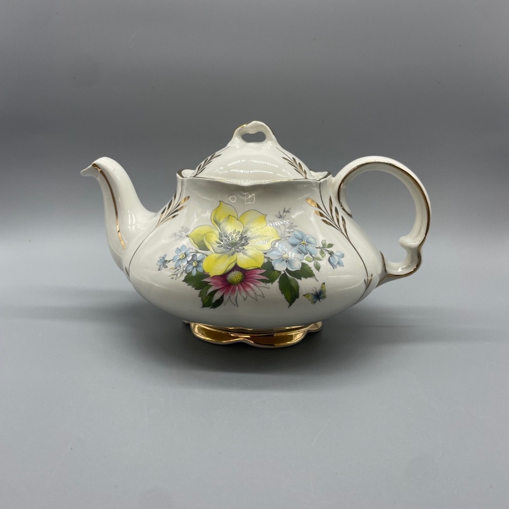 Ellgreave Ironstone Floral Teapot with Gold Accents - White